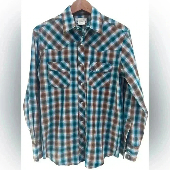 Wrangler Wrancher Men’s Pearl Snap Western Plaid Shirt Size Medium - Picture 6 of 6